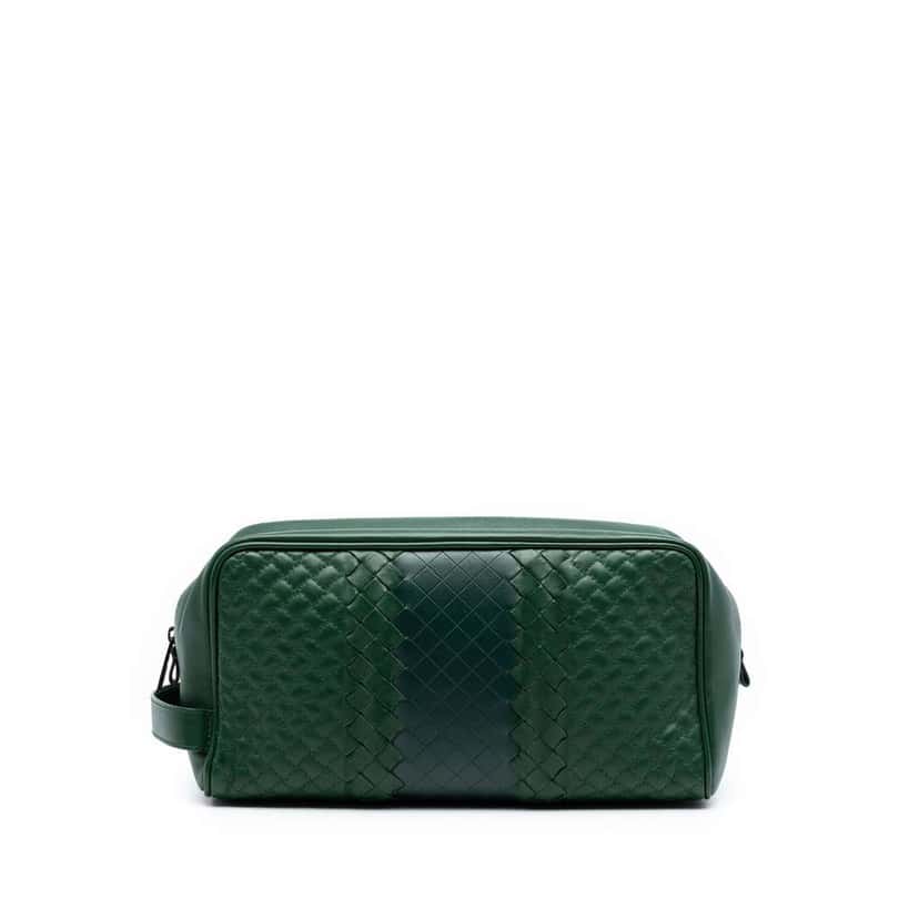 Bottega Veneta Bicolor Nappa Intrecciato Pouch Green Leather Very good condition - Front View