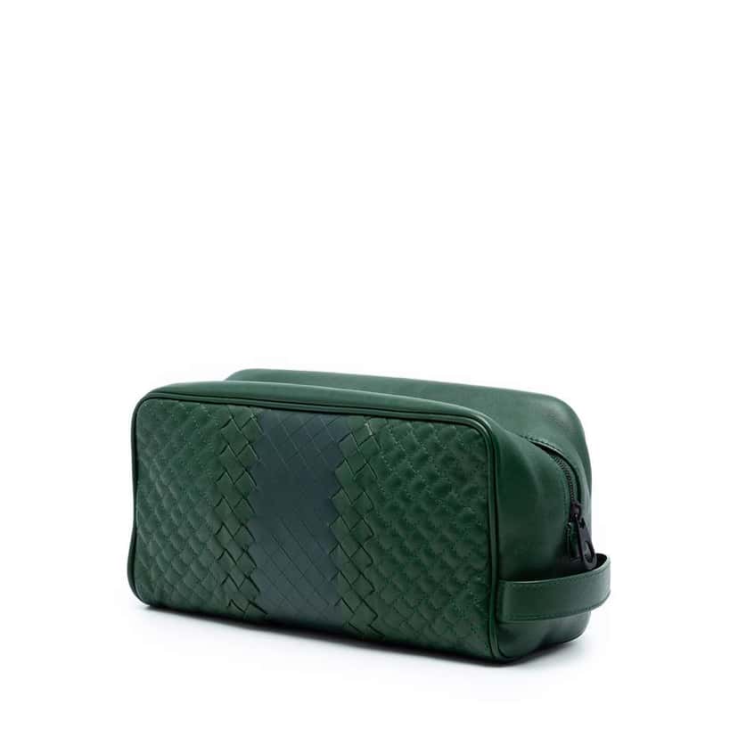 Bottega Veneta Bicolor Nappa Intrecciato Pouch Green Leather Very good condition - Back View