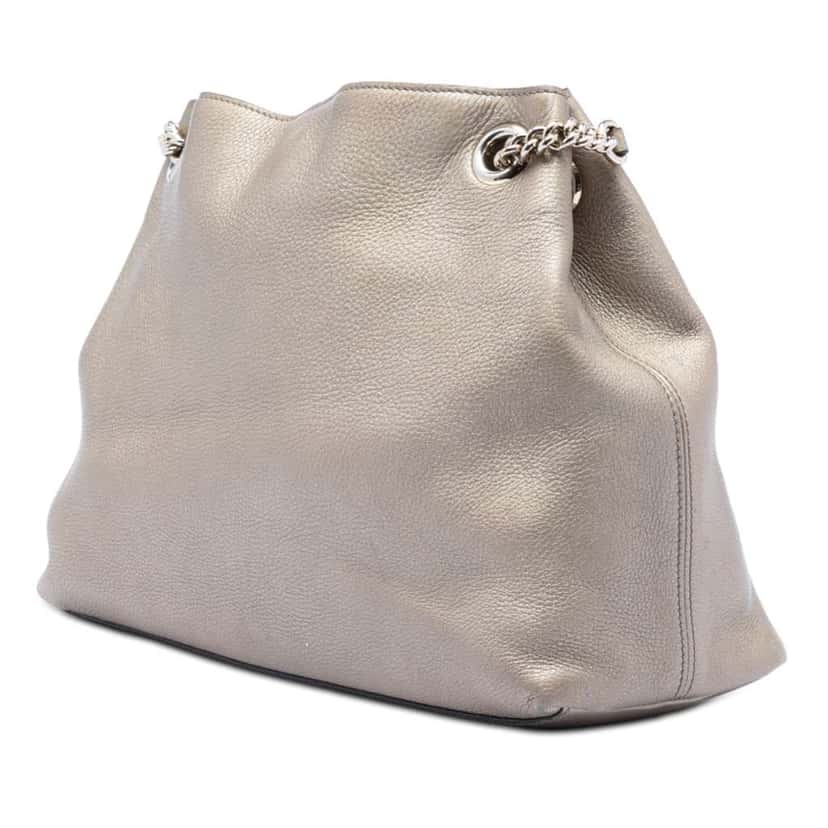 Gucci Medium Metallic Leather Soho Chain Tote Silver Leather Very good condition - Back View