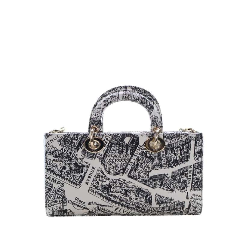 Dior Medium Calfskin Plan De Paris Printed Lady D Joy White Leather Very good condition - Model View