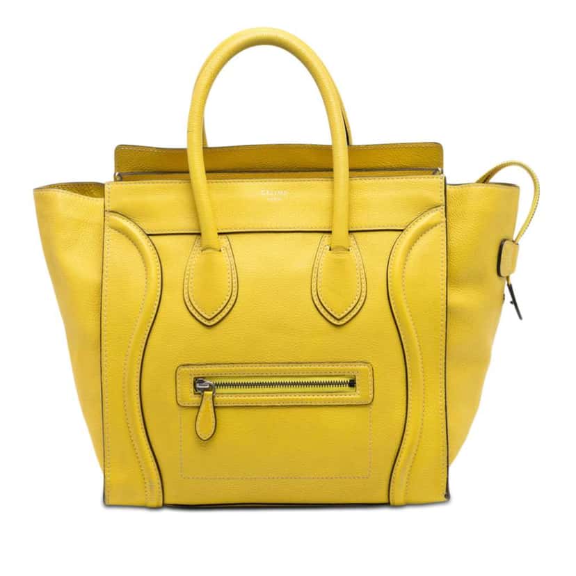 Celine Mini Grained Calfskin Luggage Tote Yellow Leather Very good condition - Front View