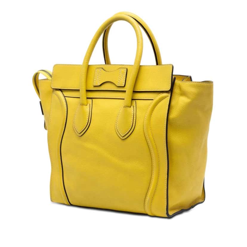 Celine Mini Grained Calfskin Luggage Tote Yellow Leather Very good condition - Back View