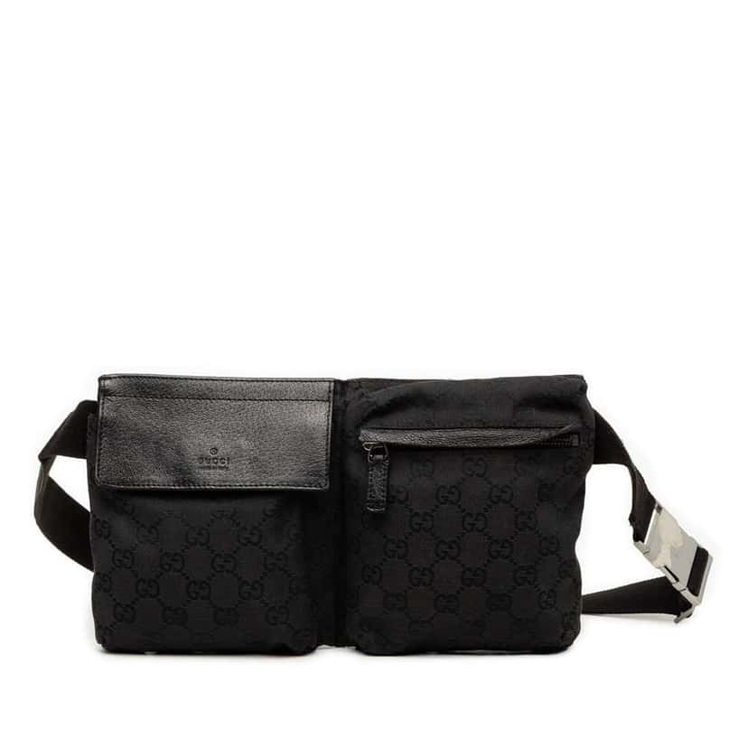 Gucci GG Canvas Double Pocket Belt Bag Black Canvas Good condition - Front View
