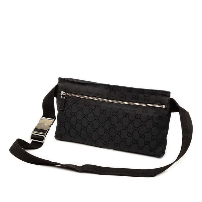 Gucci GG Canvas Double Pocket Belt Bag Black Canvas Good condition - Back View