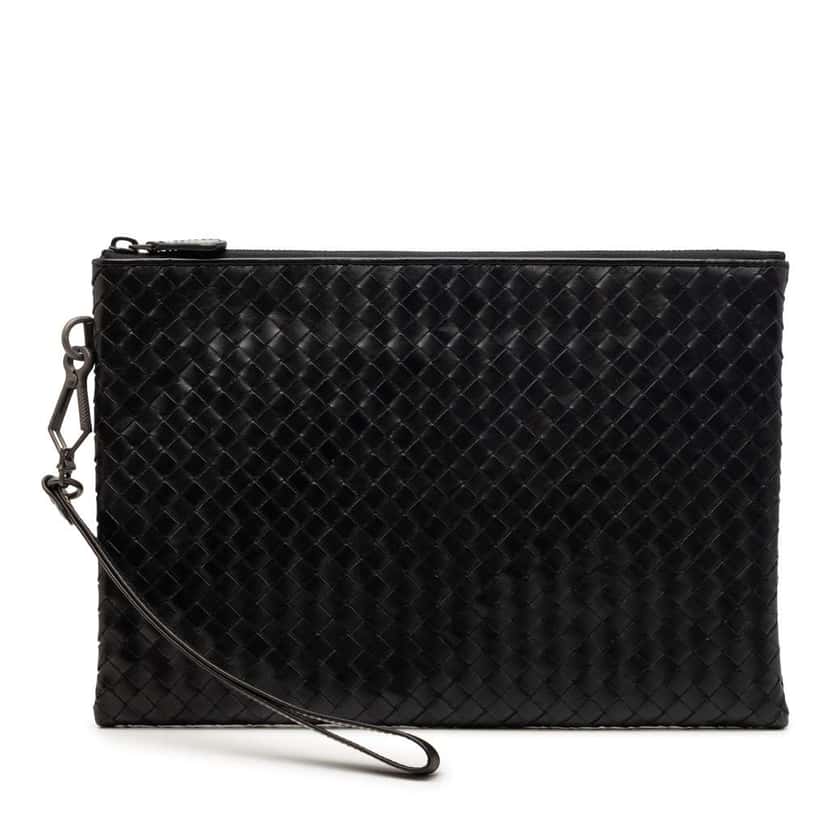Bottega Veneta Nappa Intrecciato Wristlet Clutch Black Leather Very good condition - Front View
