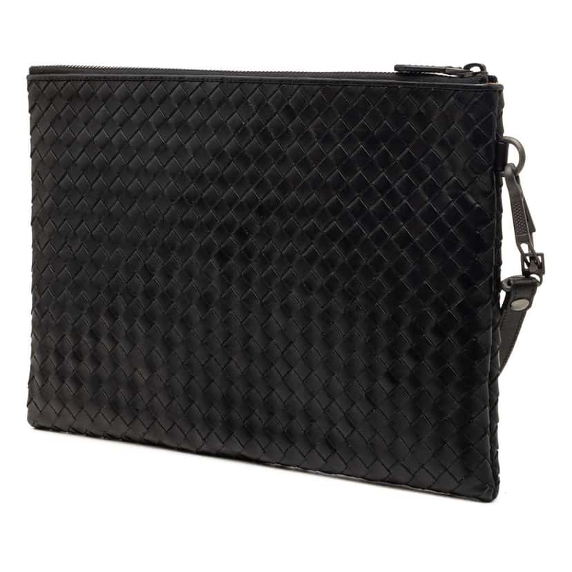 Bottega Veneta Nappa Intrecciato Wristlet Clutch Black Leather Very good condition - Back View