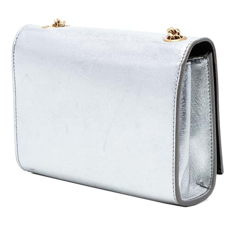 Saint Laurent Small Metallic Calfskin Monogram Kate Tassel Crossbody Silver Leather Very good condition - Back View