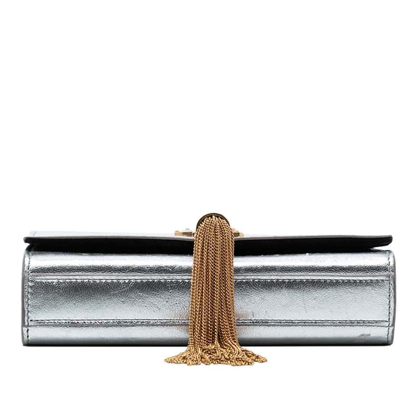 Saint Laurent Small Metallic Calfskin Monogram Kate Tassel Crossbody Silver Leather Very good condition - Inside View
