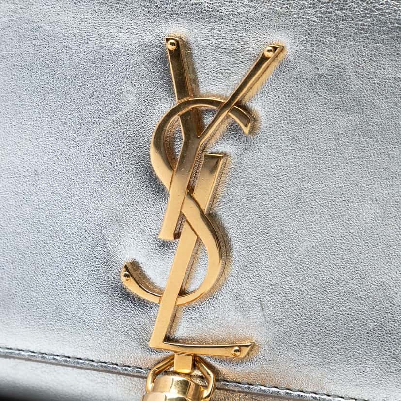 Saint Laurent Small Metallic Calfskin Monogram Kate Tassel Crossbody Silver Leather Very good condition - Box View
