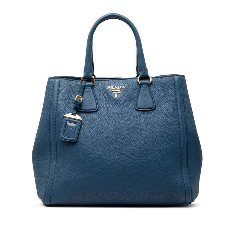 Prada Vitello Daino Open Convertible Tote Blue Leather Very good condition - Front View