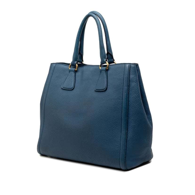 Prada Vitello Daino Open Convertible Tote Blue Leather Very good condition - Back View