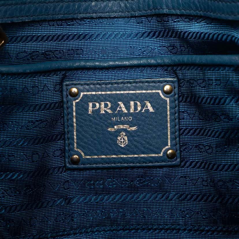 Prada Vitello Daino Open Convertible Tote Blue Leather Very good condition - Box View