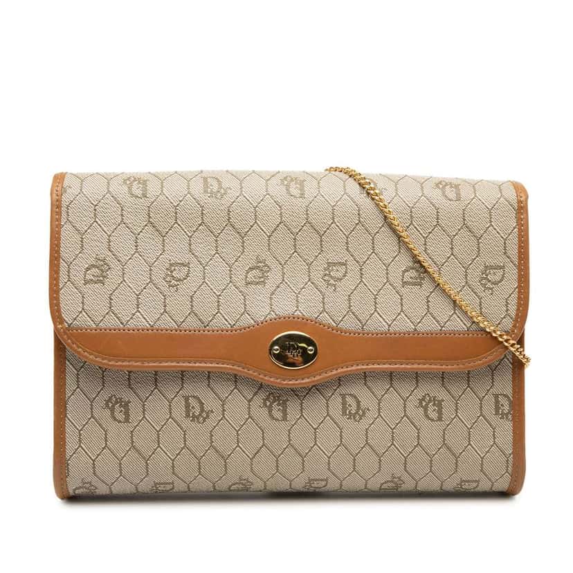 Dior Honeycomb Coated Canvas Chain Crossbody Beige Canvas Very good condition - Front View