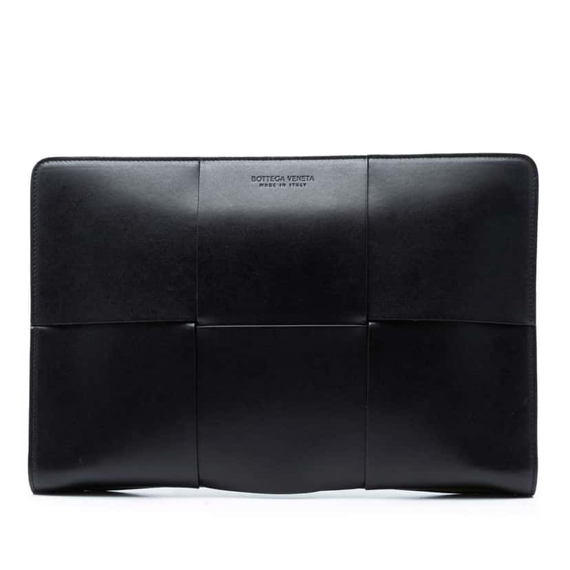Bottega Veneta Calfskin Maxi Intrecciato Arco Document Case Black Leather Very good condition - Front View