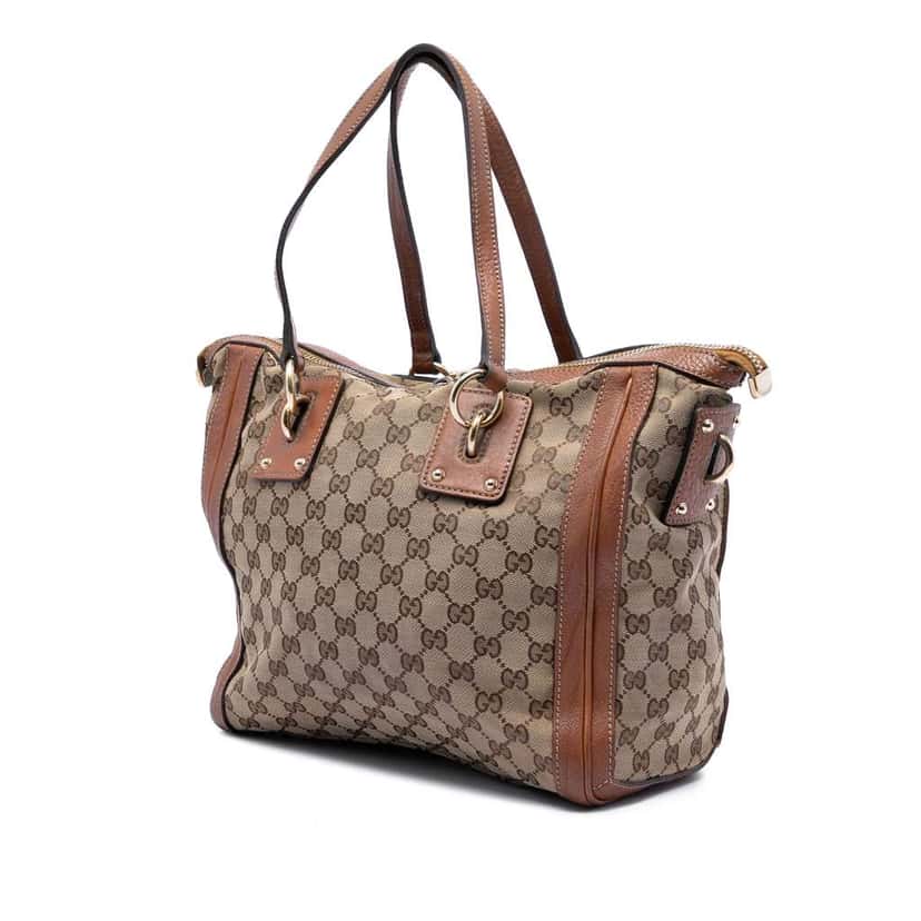 Gucci Medium GG Canvas Charm Satchel Beige Canvas Very good condition - Back View