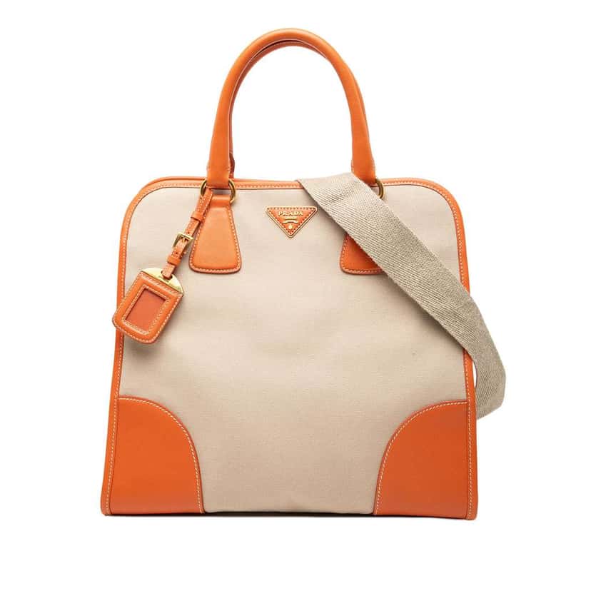 Prada Saffiano Trimmed Canvas Canapa Satchel Beige Canvas Very good condition - Front View