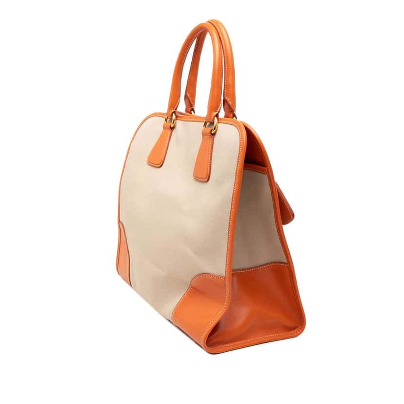 Prada Saffiano Trimmed Canvas Canapa Satchel Beige Canvas Very good condition - Back View