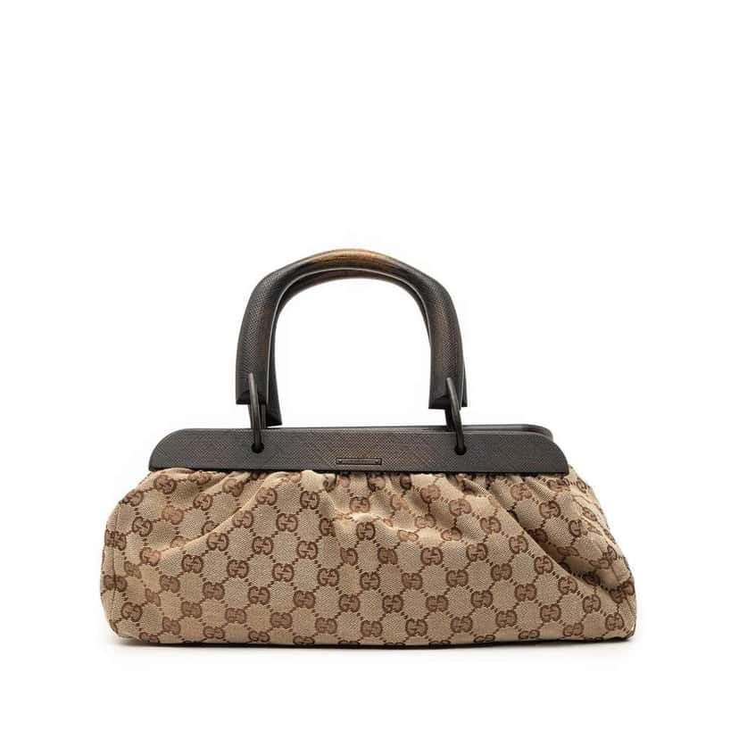 Gucci GG Canvas Wood Frame Handbag Beige Canvas Very good condition - Front View