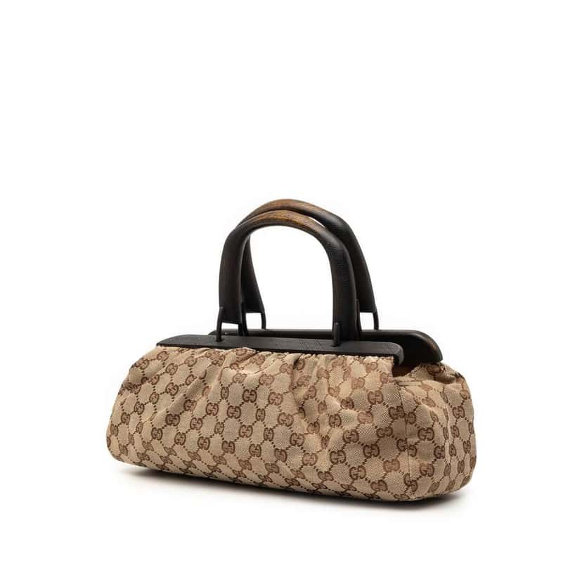 Gucci GG Canvas Wood Frame Handbag Beige Canvas Very good condition - Back View