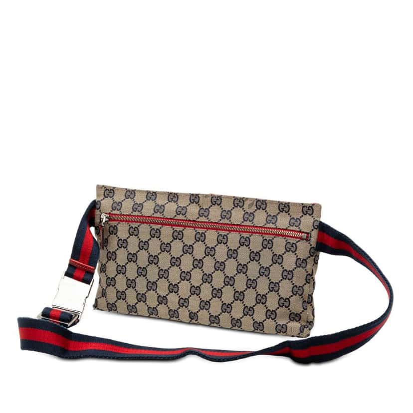 Gucci GG Canvas Web Double Pocket Belt Bag Beige Very good condition - Back View