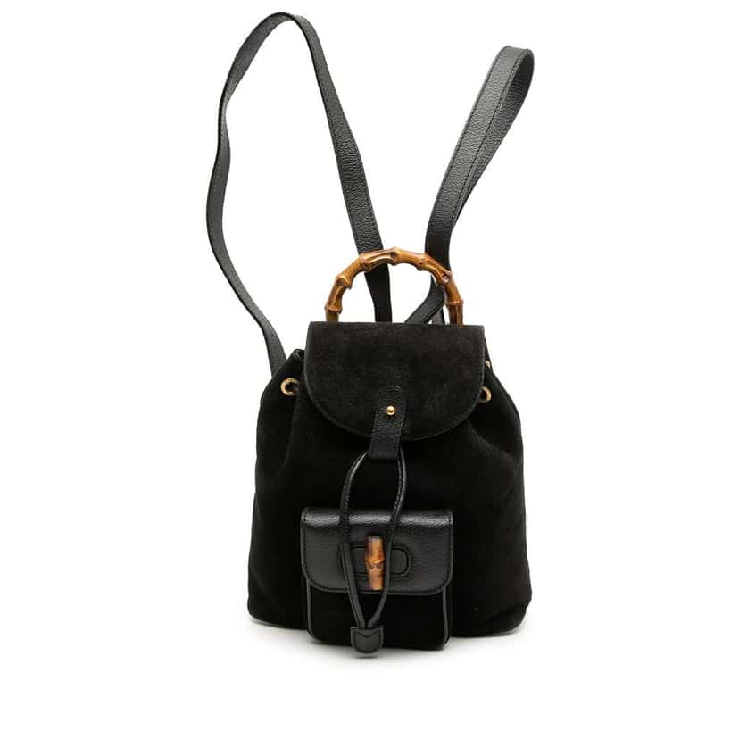 Gucci Suede Bamboo Backpack Black Leather Very good condition - Front View