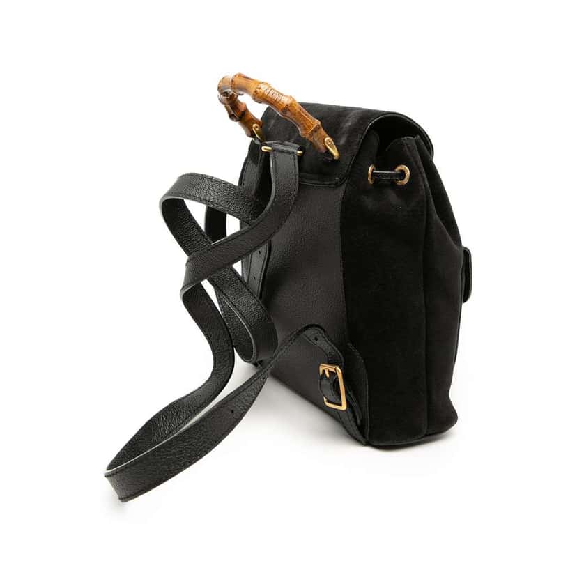 Gucci Suede Bamboo Backpack Black Leather Very good condition - Back View