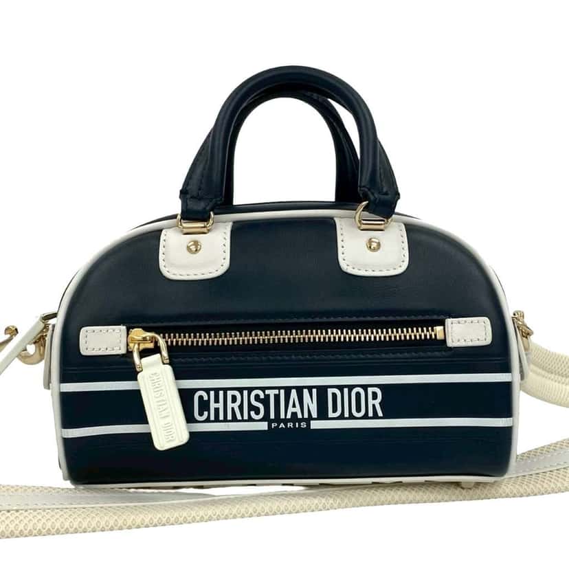 Dior Micro Leather Dior Vibe Zip Bowling Bag Blue Leather Very good condition - Front View