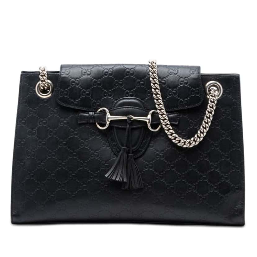 Gucci Large Guccissima Emily Shoulder Bag Black Leather Very good condition - Front View