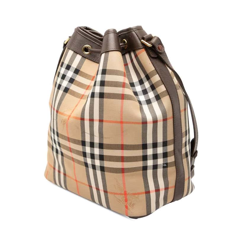 Burberry Haymarket Check Canvas Drawstring Bucket Bag Beige Canvas Very good condition - Back View