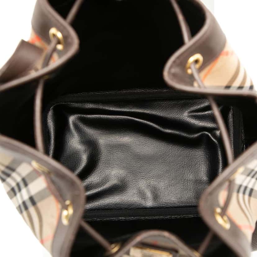 Burberry Haymarket Check Canvas Drawstring Bucket Bag Beige Canvas Very good condition - Model View