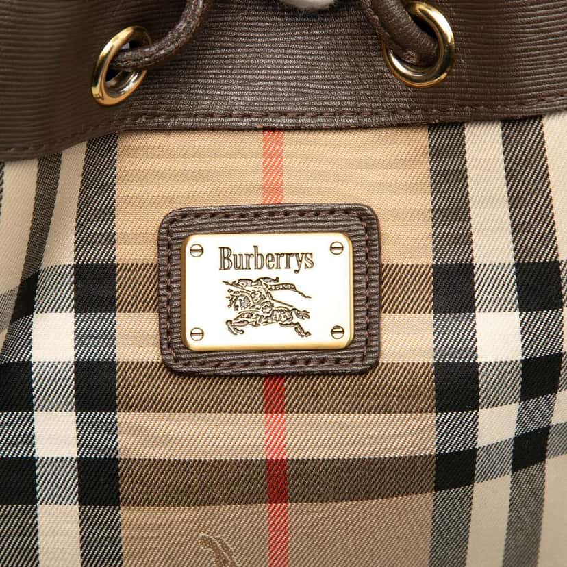 Burberry Haymarket Check Canvas Drawstring Bucket Bag Beige Canvas Very good condition - Box View