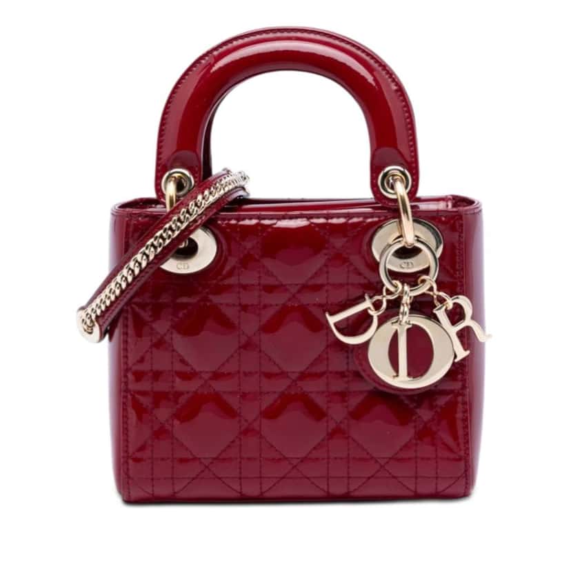Dior Mini Patent Cannage Lady Dior Red Leather Very good condition - Front View