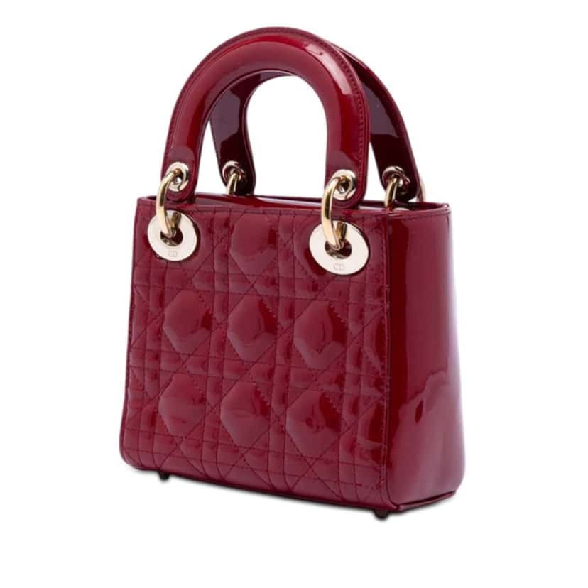 Dior Mini Patent Cannage Lady Dior Red Leather Very good condition - Back View