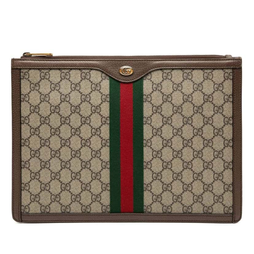 Gucci GG Supreme Ophidia Clutch Beige Canvas Very good condition - Front View