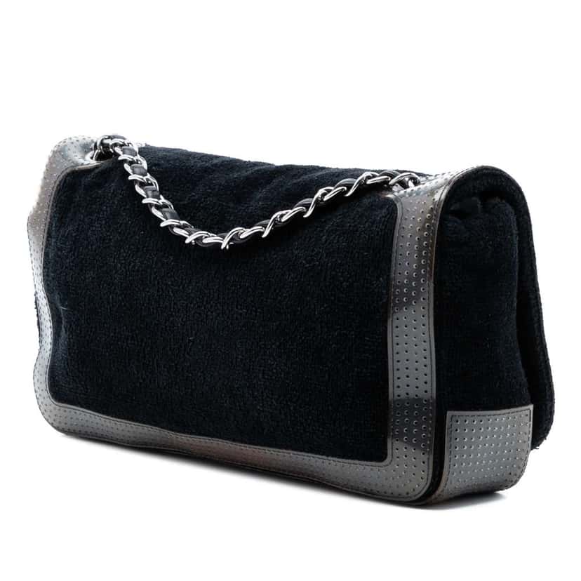 Chanel Terry Cloth CC Sport Line Shoulder Bag Black Cotton Very good condition - Back View