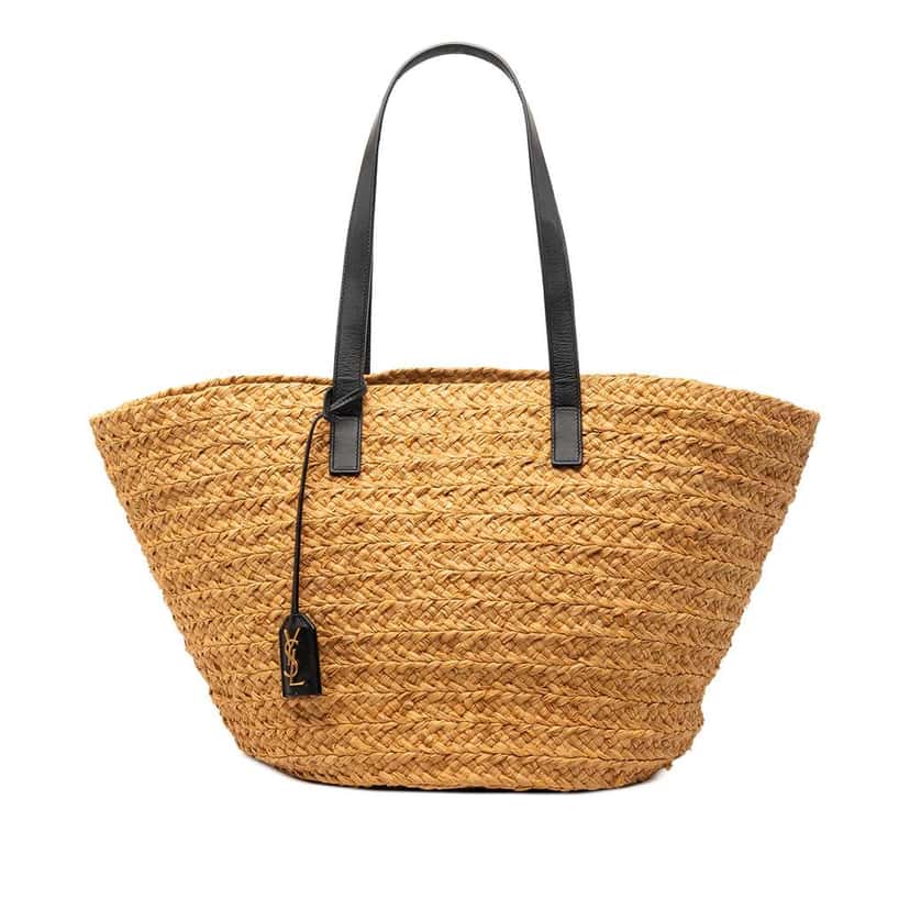 Saint Laurent Medium Raffia Panier Basket Shopper Tote Beige Very good condition - Front View