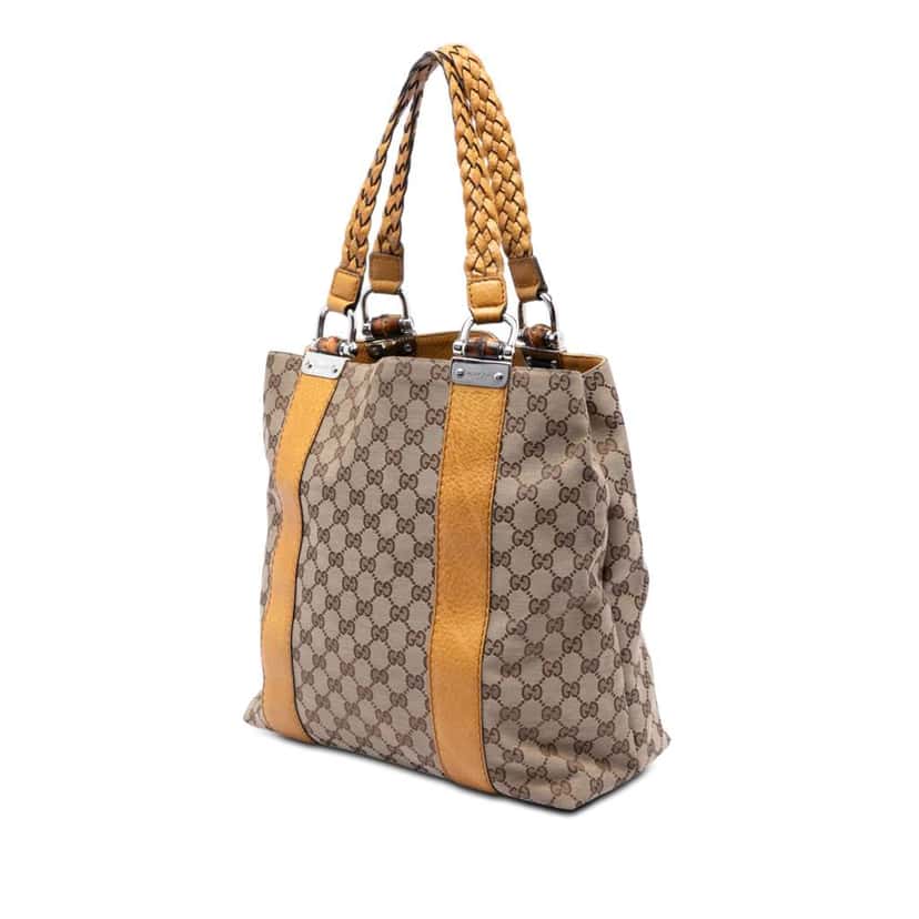 Gucci Large GG Canvas Bamboo Libeccio Tote Beige Canvas Very good condition - Back View