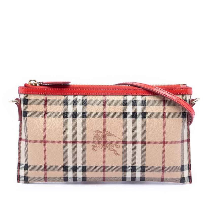 Burberry Haymarket Check Coated Canvas Peyton Crossbody Beige Very good condition - Front View