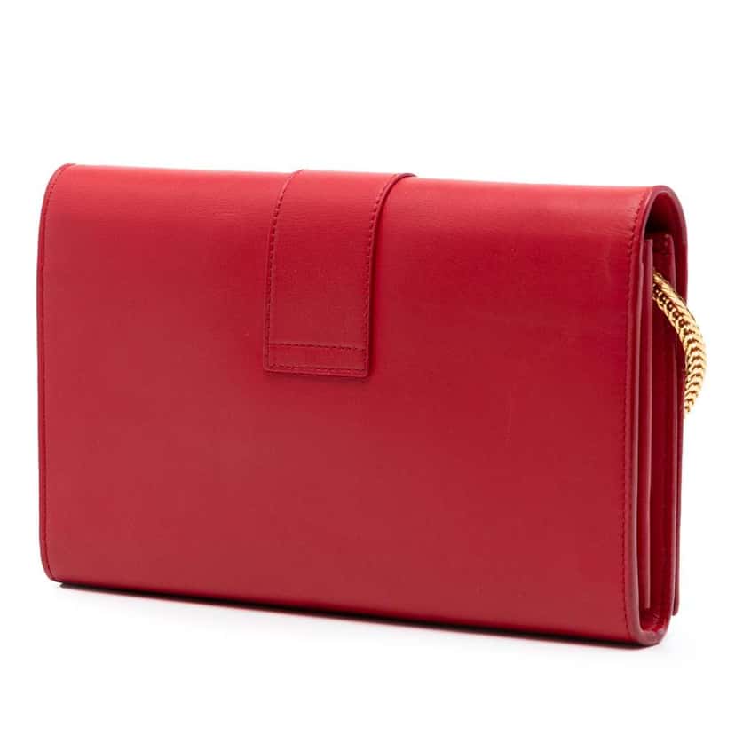 Saint Laurent Leather Chyc Ligne Wallet on Chain Red Leather Very good condition - Back View