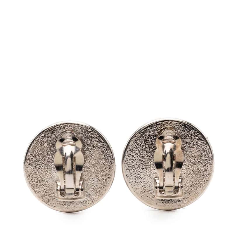Chanel Silver Plated and Enamel CC Button Clip On Earrings Silver Metal Very good condition - Back View