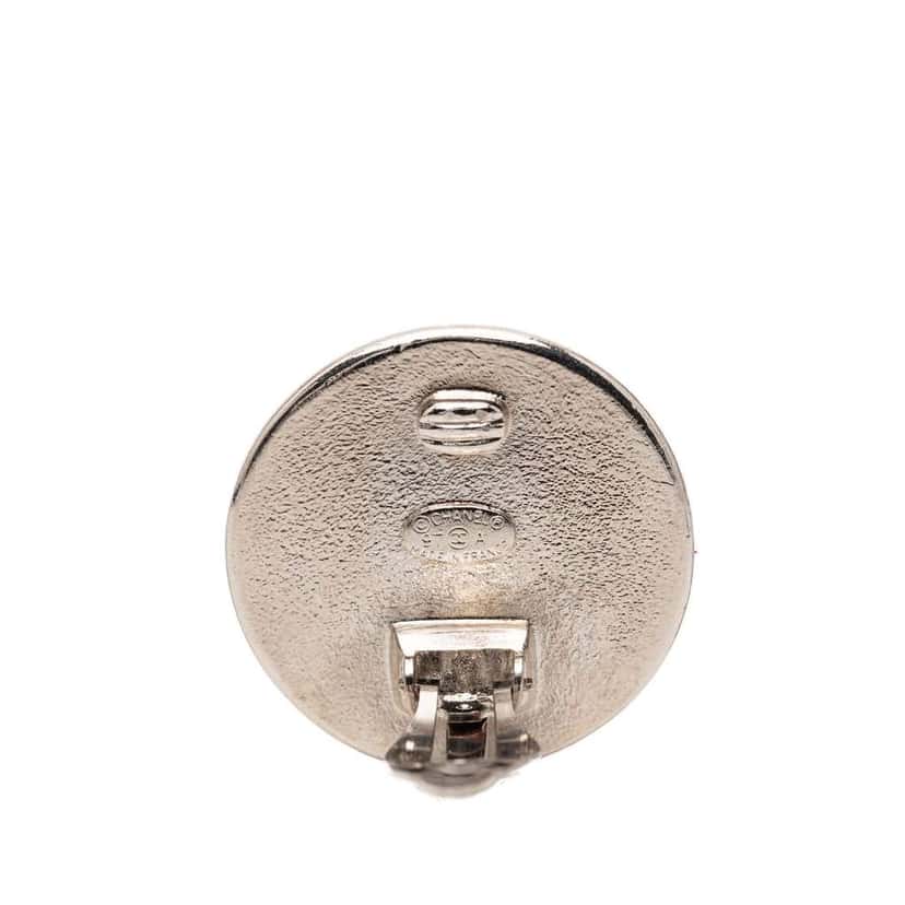 Chanel Silver Plated and Enamel CC Button Clip On Earrings Silver Metal Very good condition - Inside View