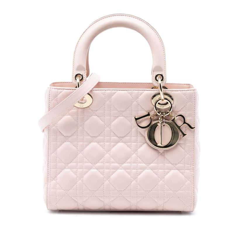 Dior Medium Lambskin Cannage Lady Dior Pink Leather Very good condition - Front View