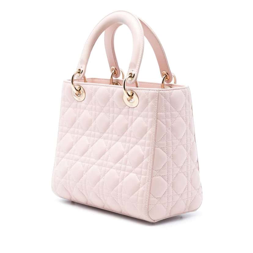Dior Medium Lambskin Cannage Lady Dior Pink Leather Very good condition - Back View
