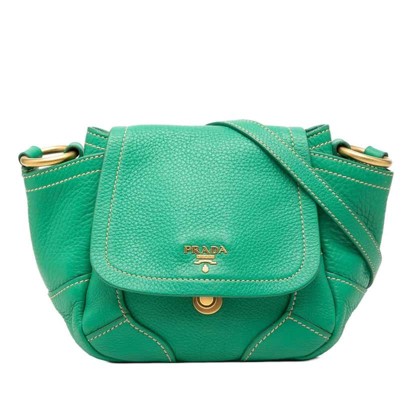 Prada Vitello Daino Lock Flap Crossbody Green Leather Very good condition - Front View