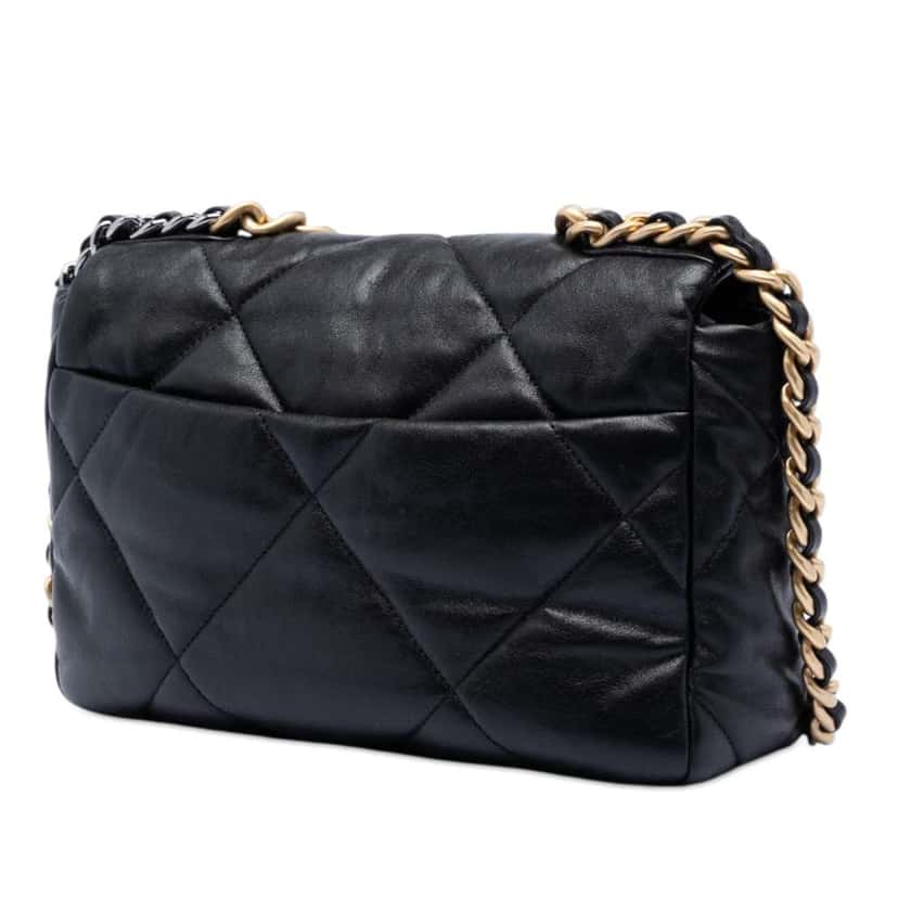 Chanel Medium Lambskin 19 Flap Black Leather Very good condition - Back View