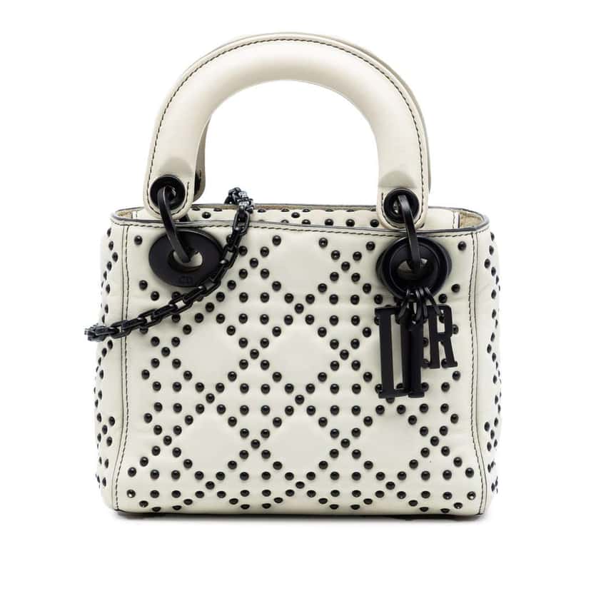 Dior Mini Lambskin Cannage Studded Supple Lady Dior White Leather Very good condition - Front View