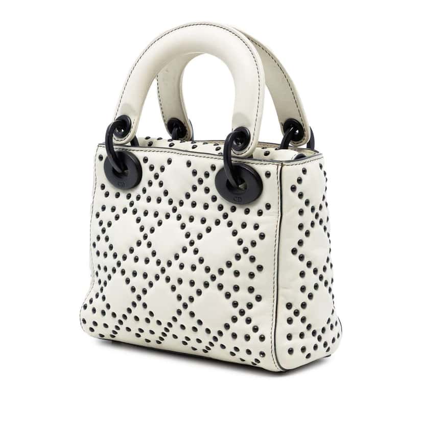 Dior Mini Lambskin Cannage Studded Supple Lady Dior White Leather Very good condition - Back View