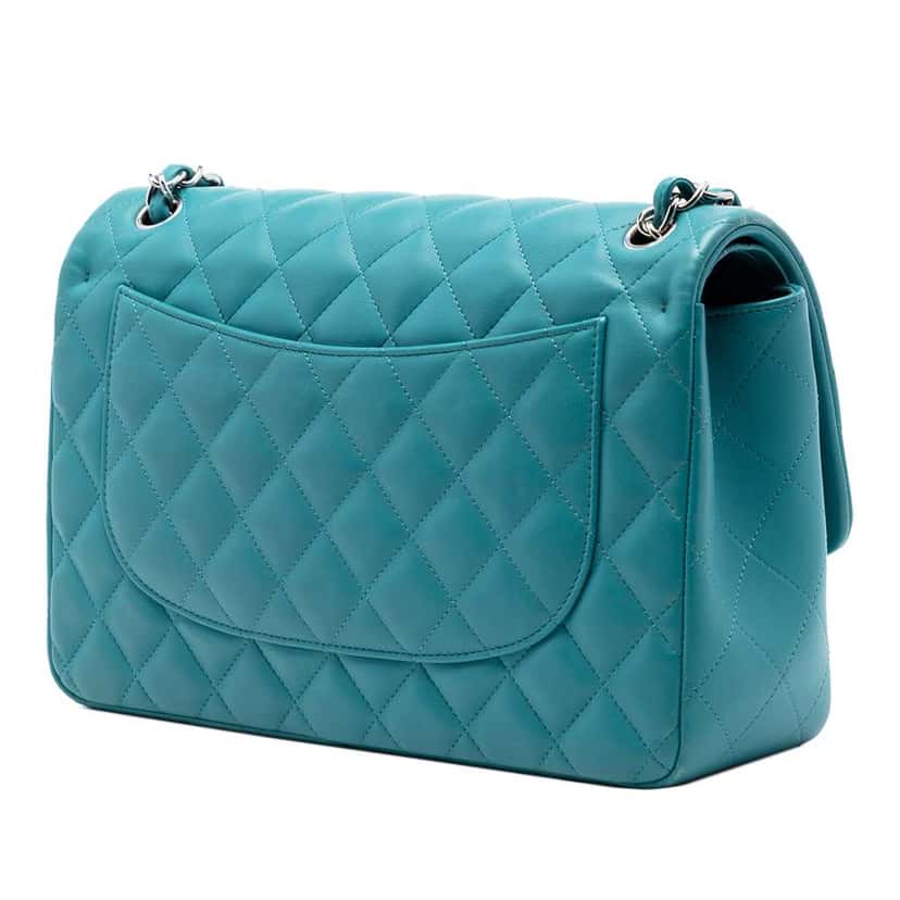 Chanel Jumbo Classic Lambskin Double Flap Blue Leather Very good condition - Back View