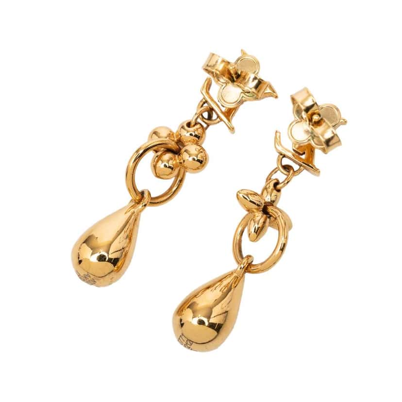 Louis Vuitton Gold Plated Boucle D Oreille Floragram Drop Push Back Earrings Gold Metal Very good condition - Back View