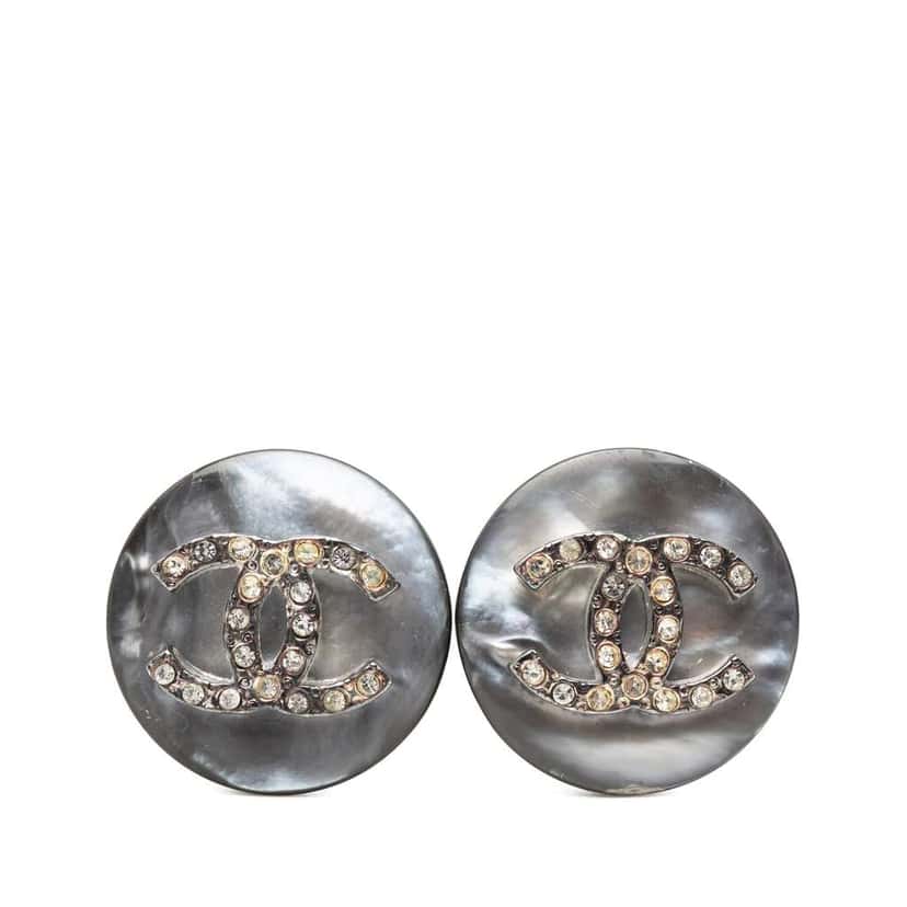 Chanel CC Brass Strass Clip On Earrings Silver Brass Very good condition - Front View